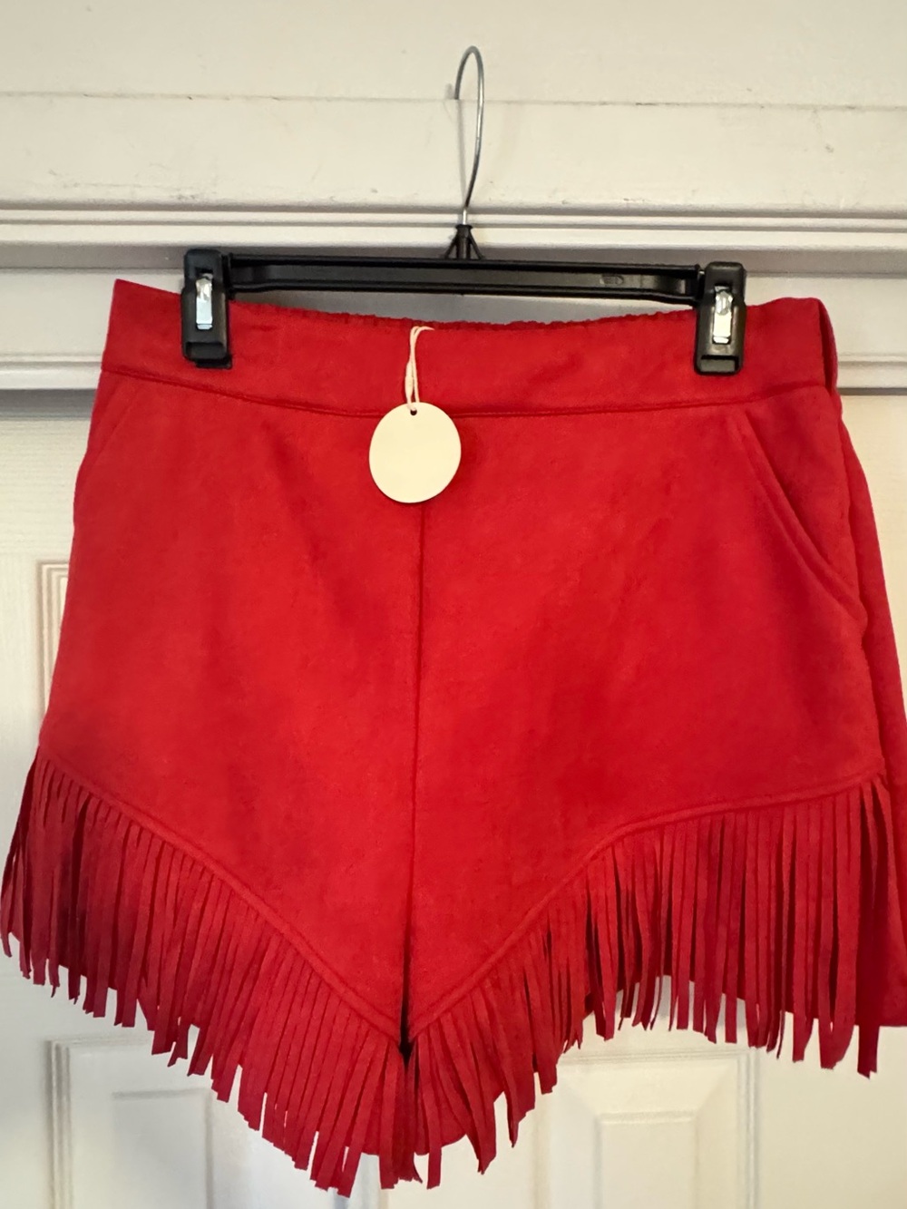 Red Fringe Suede-Look Women's Shorts